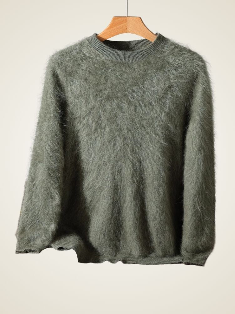 Anton - Sage Green Brushed Crewneck Cashmere Sweater | The Cashmere Studio