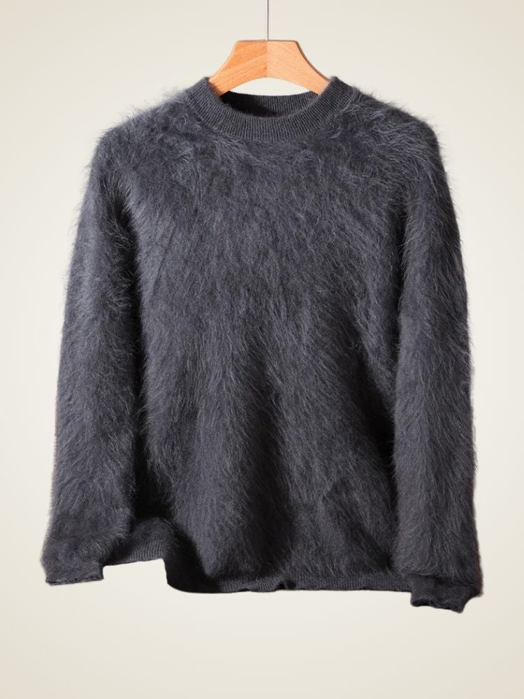 Anton - Dark Gray Brushed Crewneck Cashmere Sweater | The Cashmere Studio