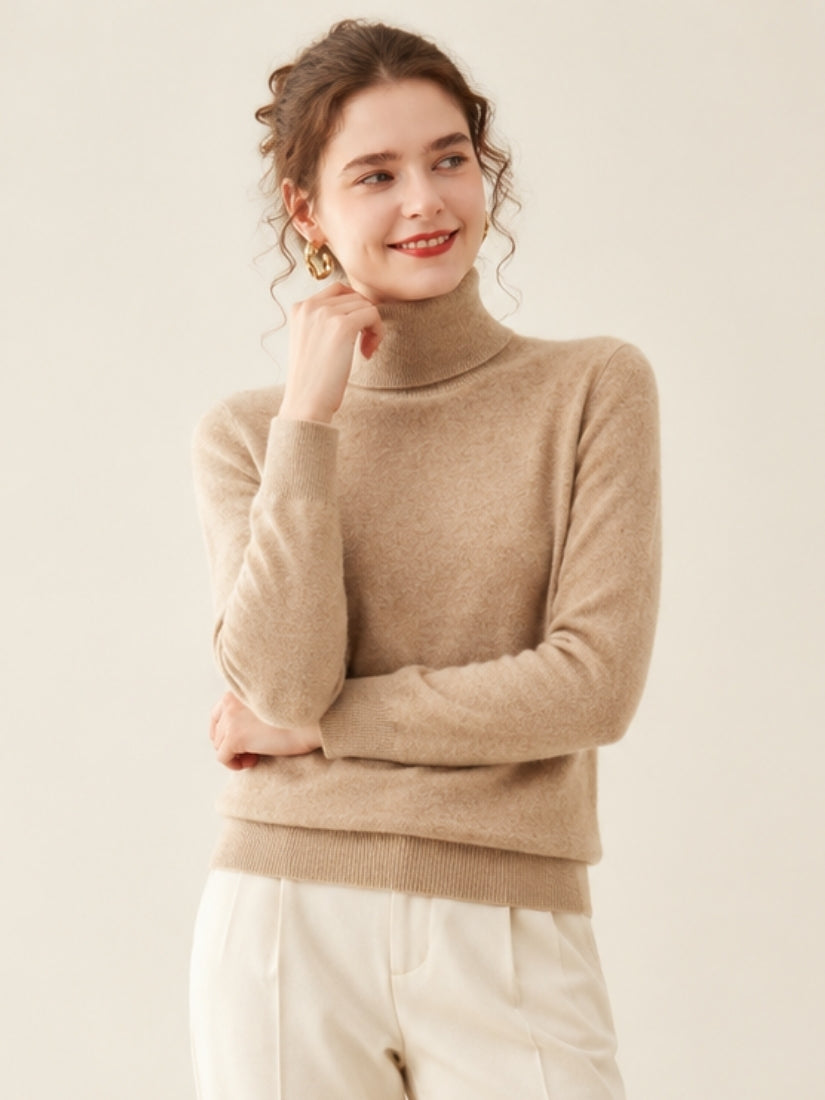 Oriessa — Heather Beige Turtleneck Cashmere Sweater | The Cashmere Studio