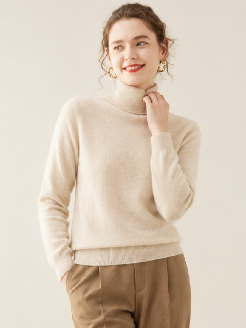 Oriessa — Beige Turtleneck Cashmere Sweater | The Cashmere Studio