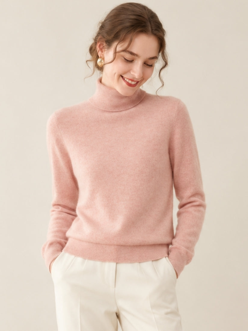Oriessa — Pink Turtleneck Cashmere Sweater | The Cashmere Studio