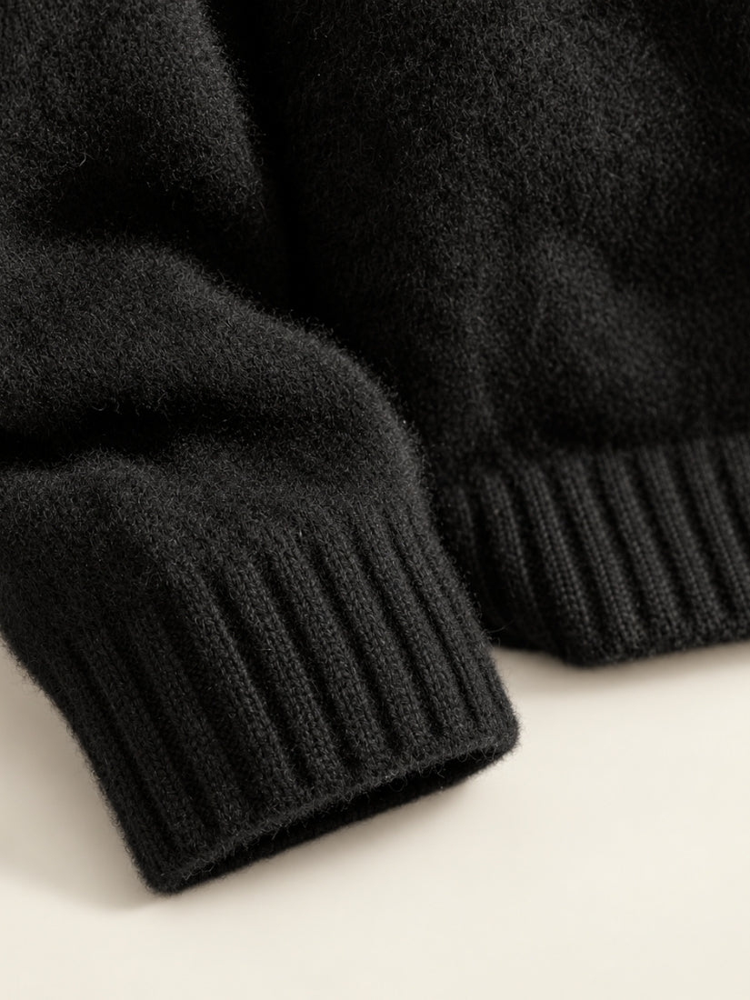 Odrien — Black Cable-Knit Crewneck Cashmere Sweater | The Cashmere Studio