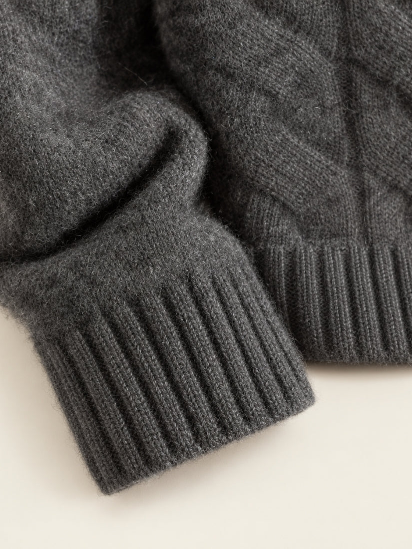 Odrien — Dark Gray Cable-Knit Crewneck Cashmere Sweater | The Cashmere Studio
