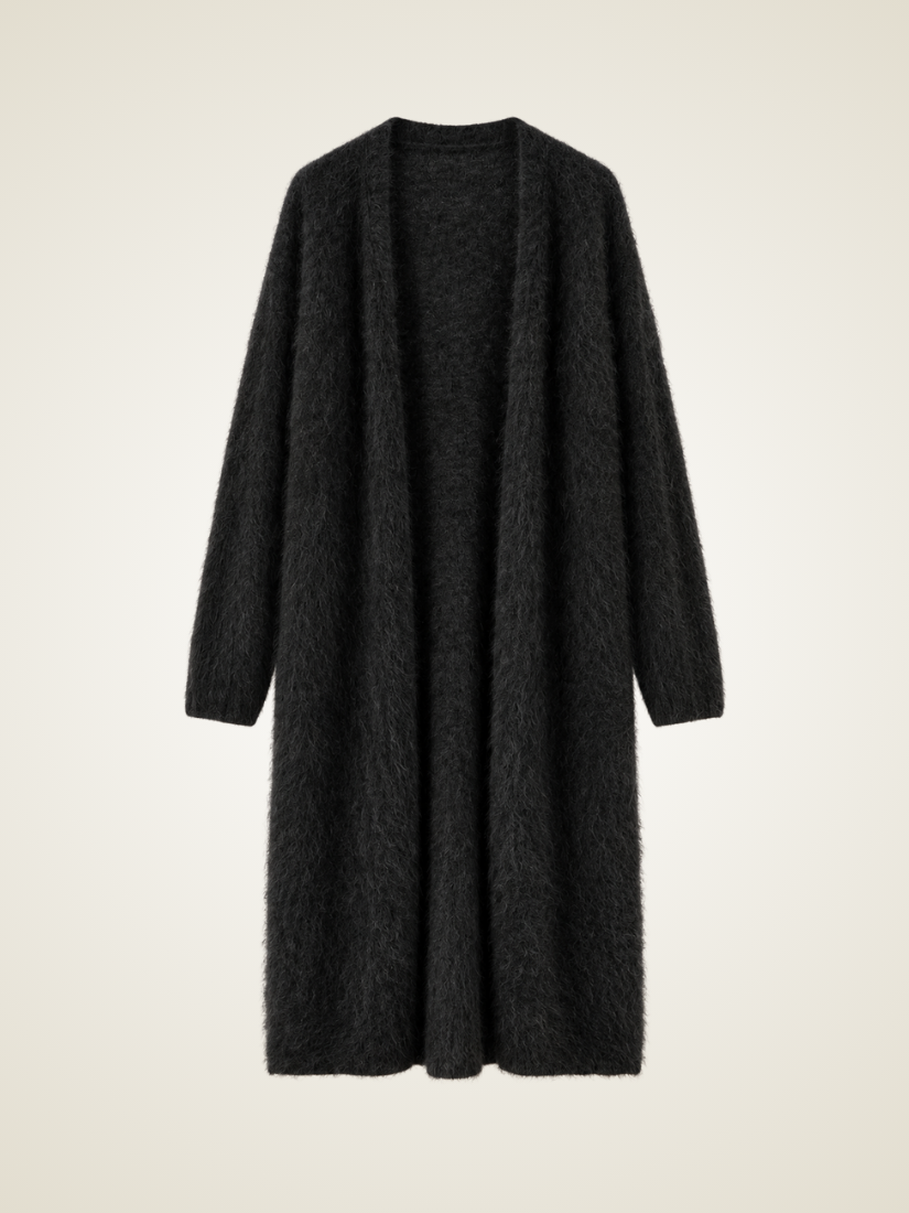 Saralyth — Black Open-Front Cashmere Maxi Cardigan | The Cashmere Studio