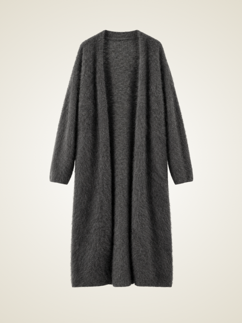 Saralyth — Gray Open-Front Cashmere Maxi Cardigan | The Cashmere Studio