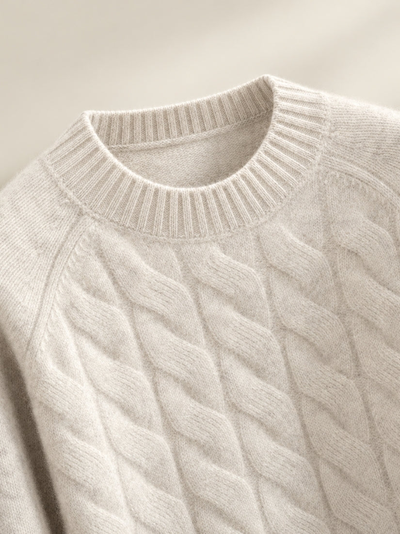 Odrien — Light Gray Cable-Knit Crewneck Cashmere Sweater | The Cashmere Studio