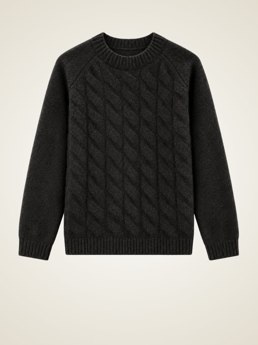 Odrien — Black Cable-Knit Crewneck Cashmere Sweater | The Cashmere Studio