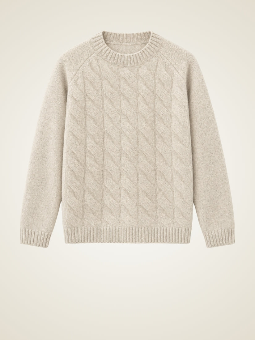 Odrien — Light Gray Cable-Knit Crewneck Cashmere Sweater | The Cashmere Studio