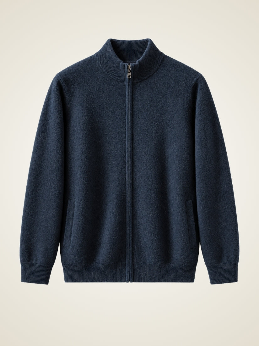 Caleb — Navy Zip-Up Cashmere Cardigan | The Cashmere Studio