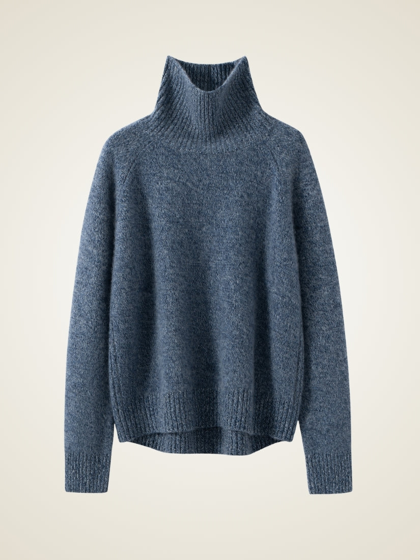 Kiersten — Steel Blue Oversized Turtleneck Cashmere Sweater | The Cashmere Studio