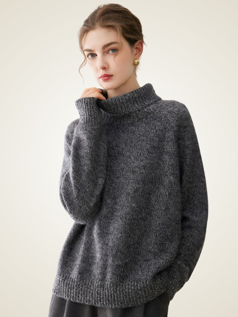 Kiersten — Dark Gray Oversized Turtleneck Cashmere Sweater | The Cashmere Studio