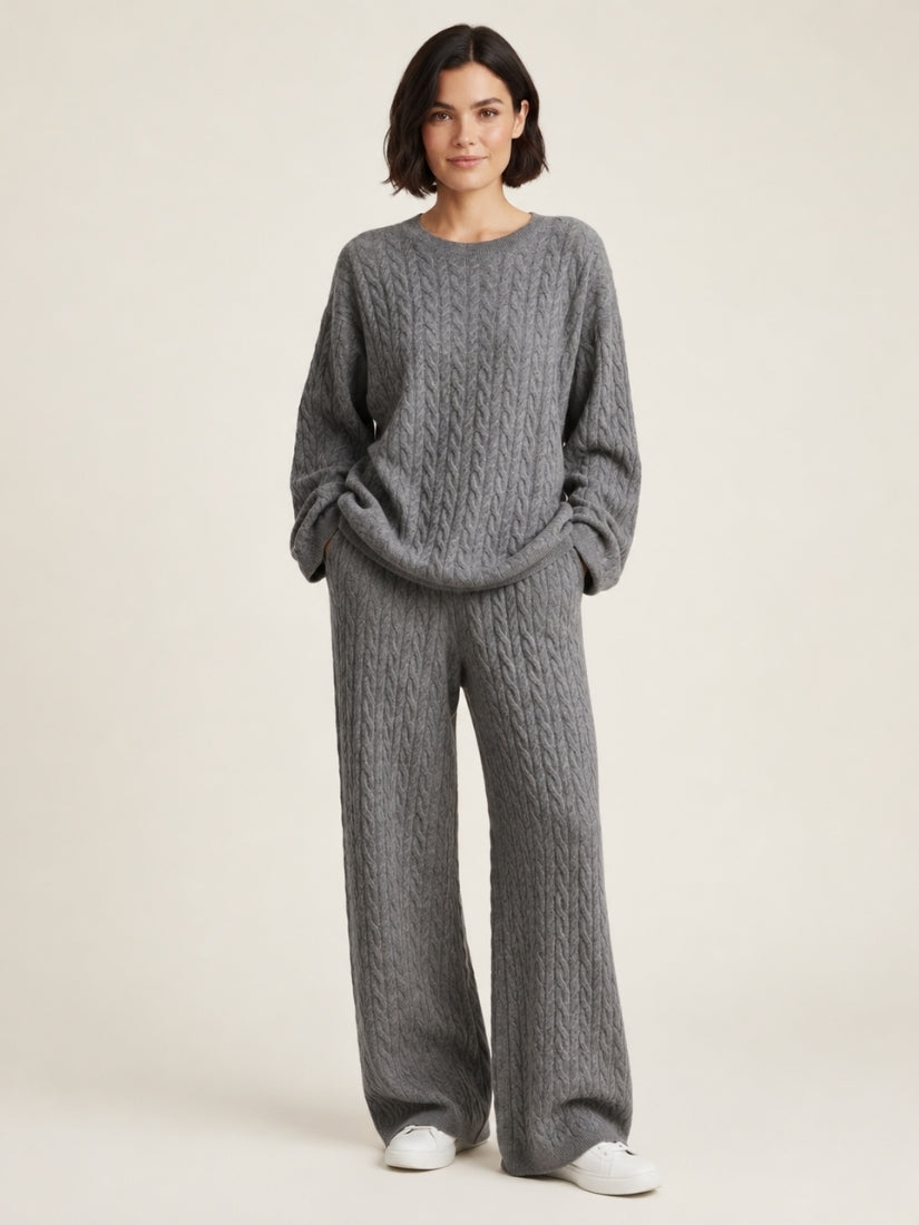Amirelle — Gray Cable-Knit Cashmere Set | The Cashmere Studio