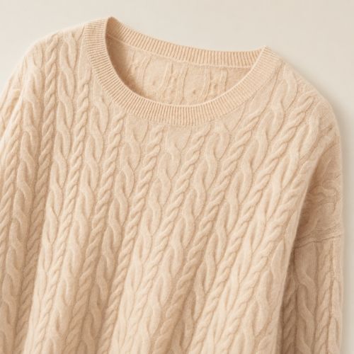 Amirelle — Beige Cable-Knit Cashmere Sweater | The Cashmere Studio