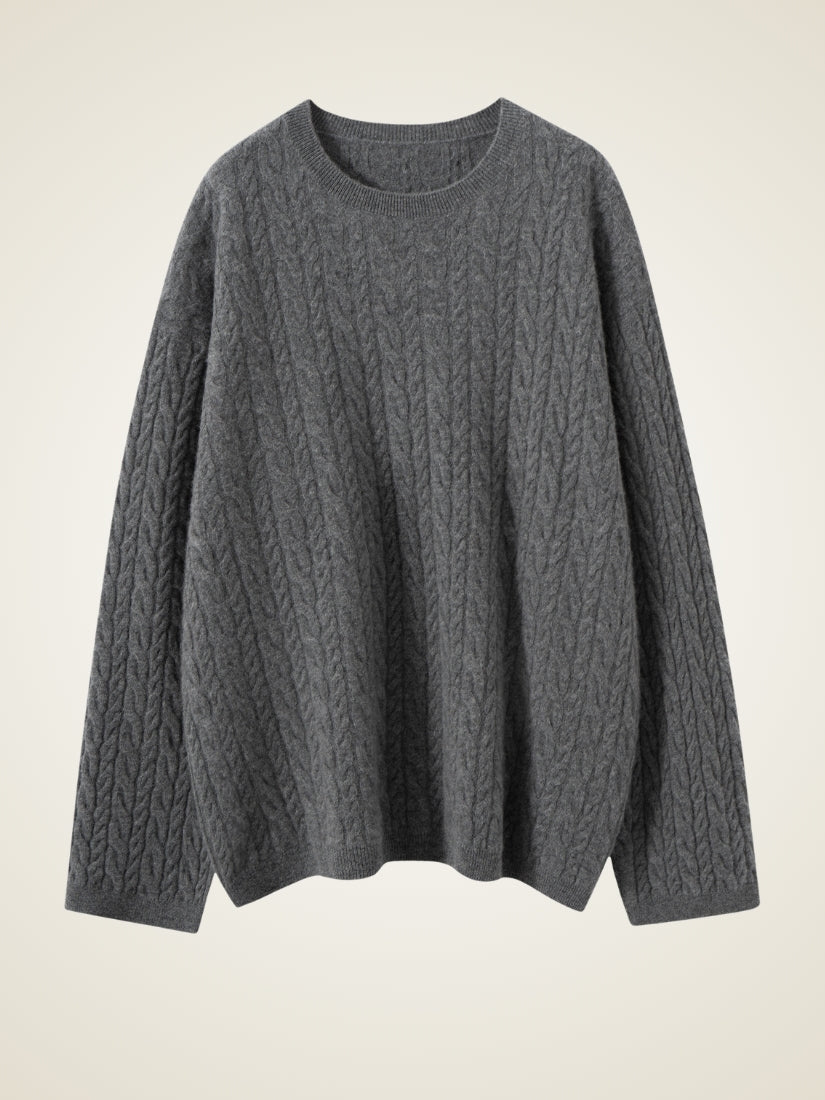 Amirelle — Gray Cable-Knit Cashmere Sweater | The Cashmere Studio