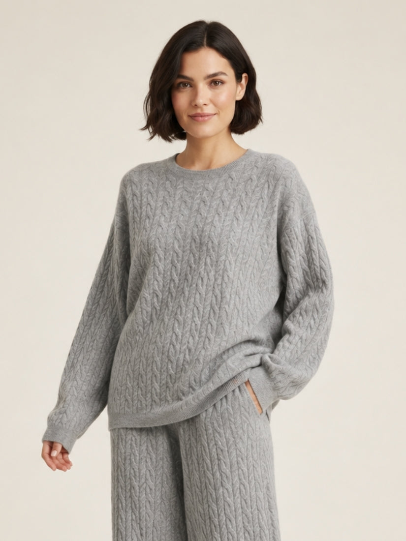 Amirelle — Gray Cable-Knit Cashmere Sweater | The Cashmere Studio