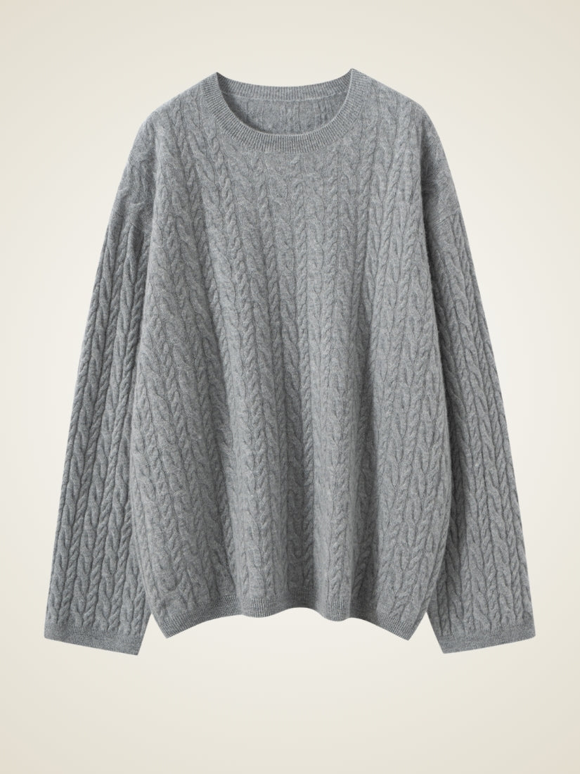 Amirelle — Light Gray Cable-Knit Cashmere Sweater | The Cashmere Studio