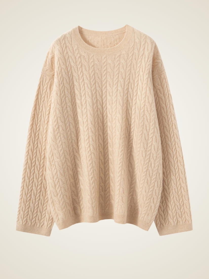 Amirelle — Beige Cable-Knit Cashmere Sweater | The Cashmere Studio