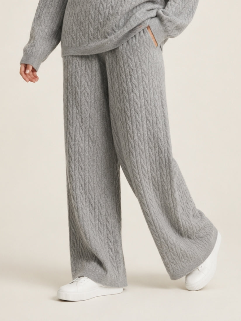 Amirelle — Light Gray Wide-Leg Cashmere Pants | The Cashmere Studio