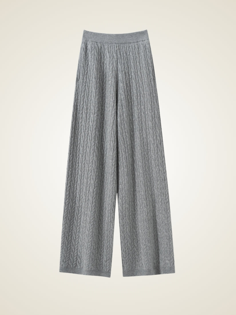 Amirelle — Light Gray Wide-Leg Cashmere Pants | The Cashmere Studio