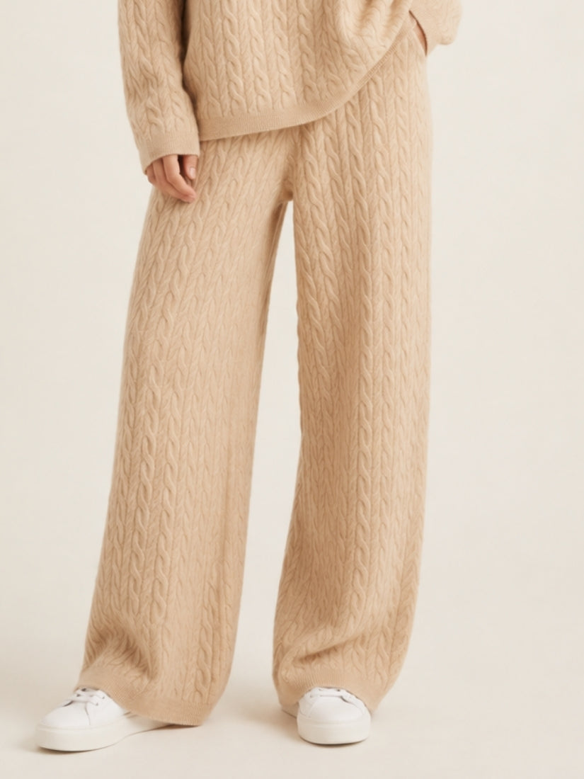 Amirelle — Beige Wide-Leg Cashmere Pants | The Cashmere Studio