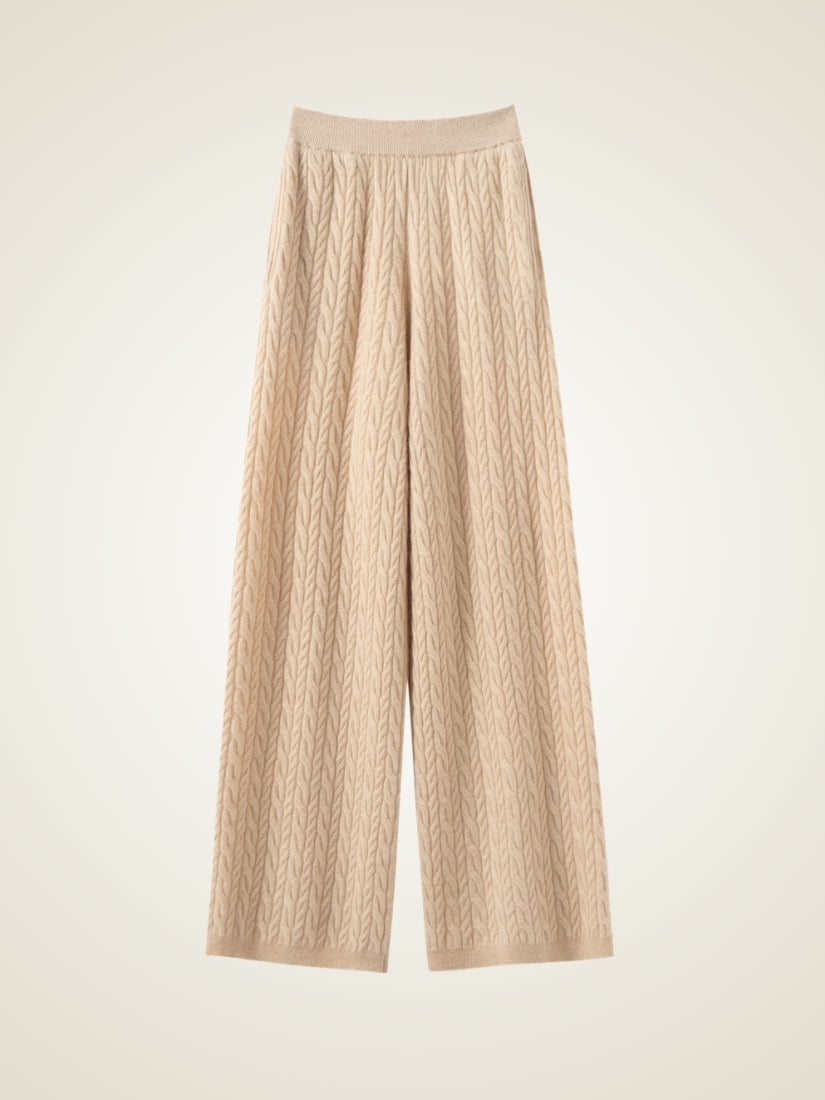 Amirelle — Beige Wide-Leg Cashmere Pants | The Cashmere Studio