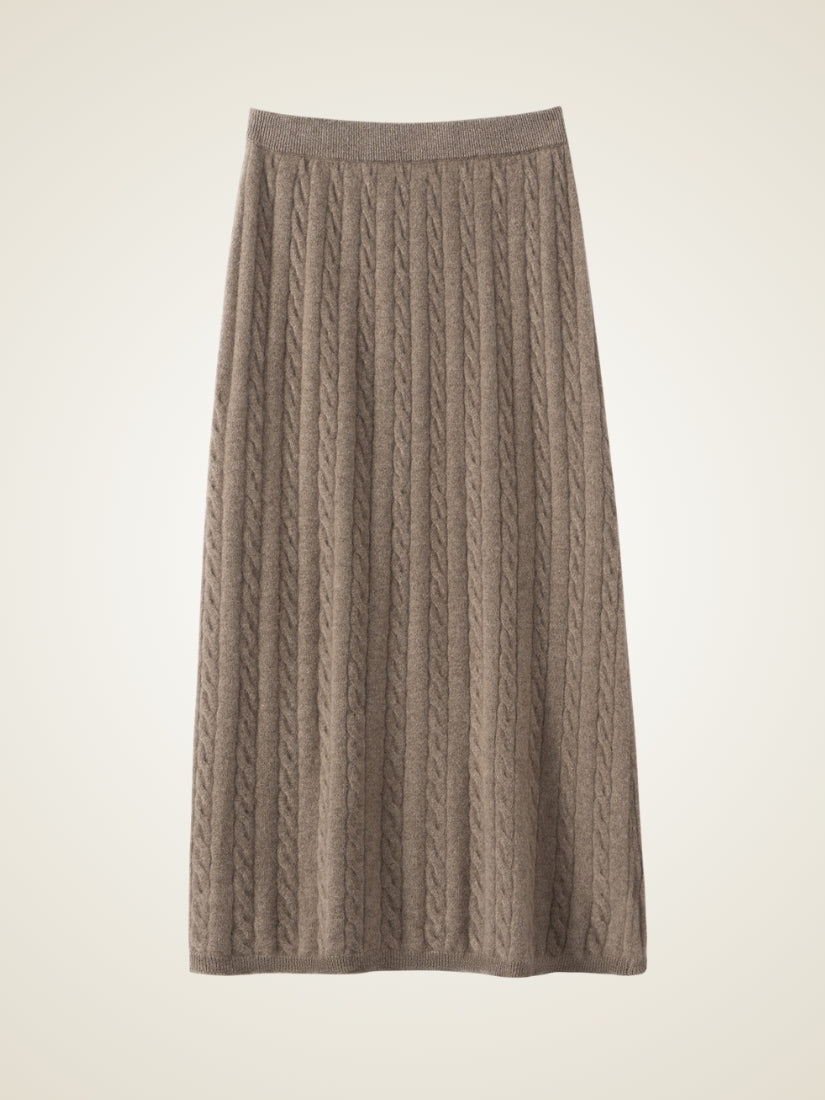 Audenya - Taupe Cashmere Cable-Knit Skirt | The Cashmere Studio