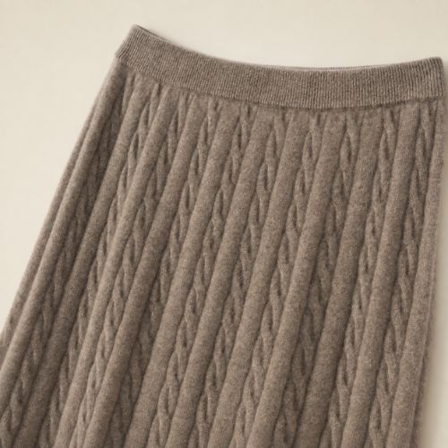 Audenya - Taupe Cashmere Cable-Knit Skirt | The Cashmere Studio