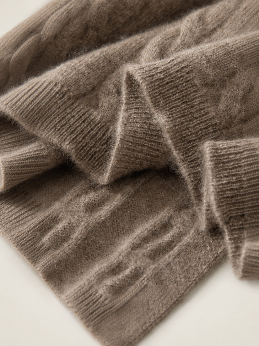 Audenya - Taupe Cashmere Cable-Knit Detail | The Cashmere Studio