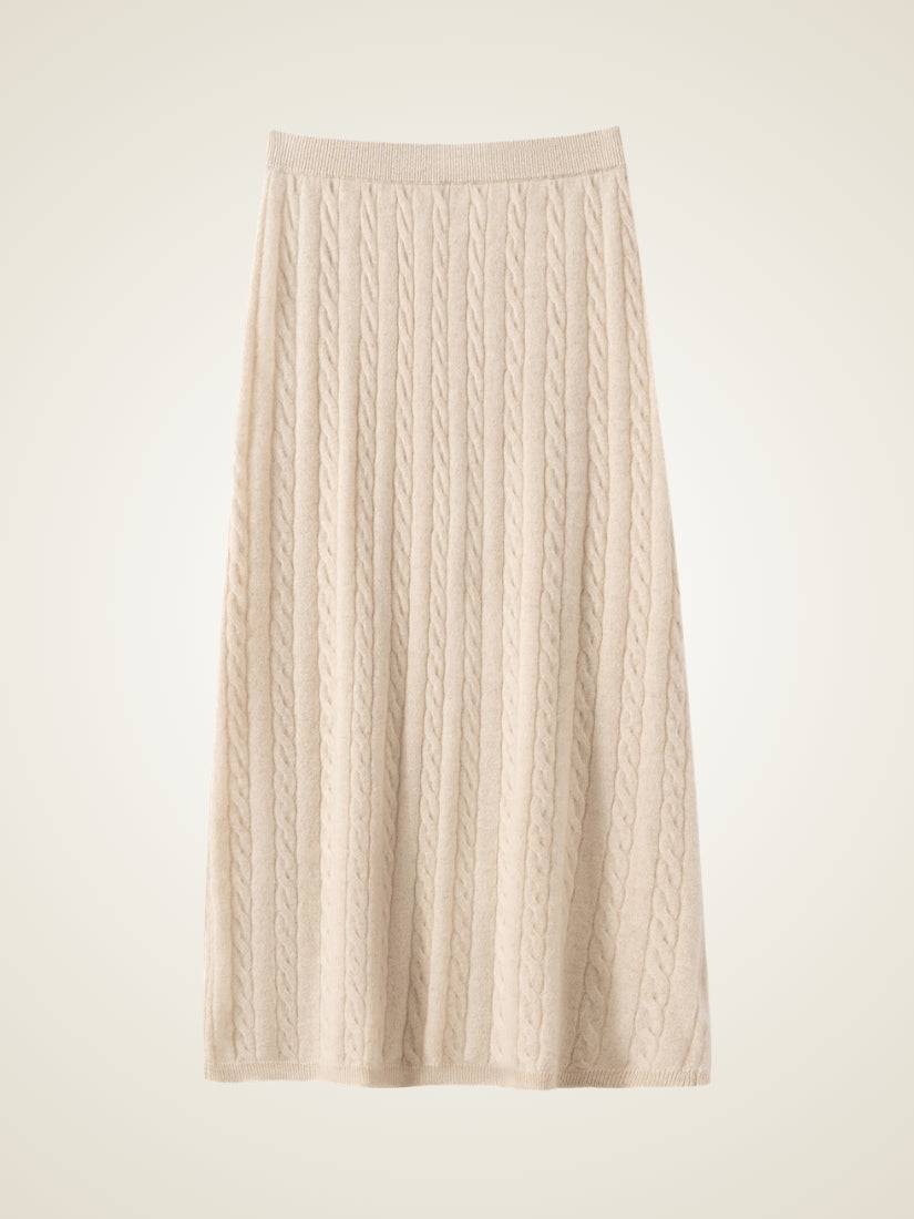 Audenya - Light Camel Cashmere Cable-Knit Skirt | The Cashmere Studio