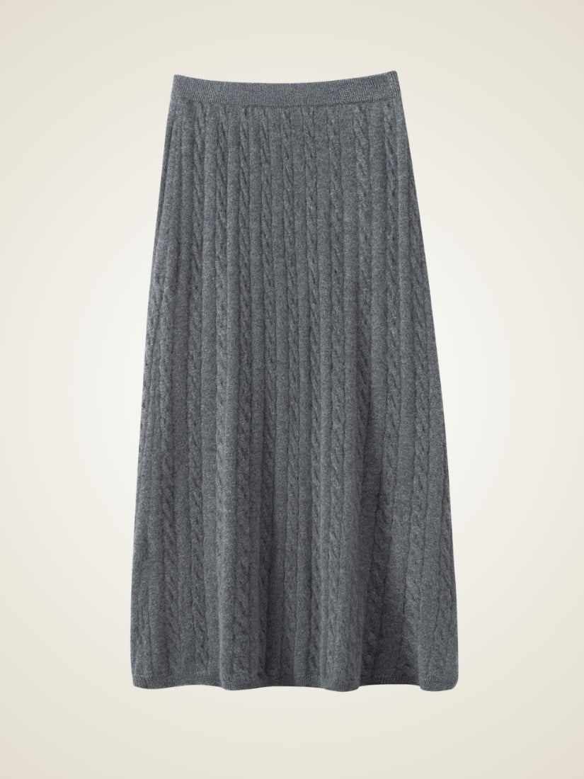 Audenya - Dark Gray Cashmere Cable-Knit Skirt | The Cashmere Studio