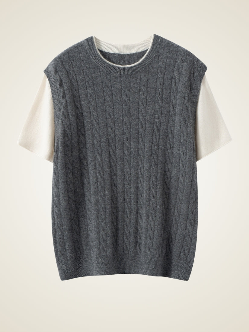 Audenya - Dark Gray Cashmere Cable-Knit Top | The Cashmere Studio