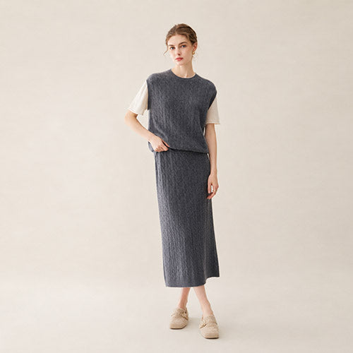 Audenya - Dark Gray Cashmere Cable-Knit Set | The Cashmere Studio