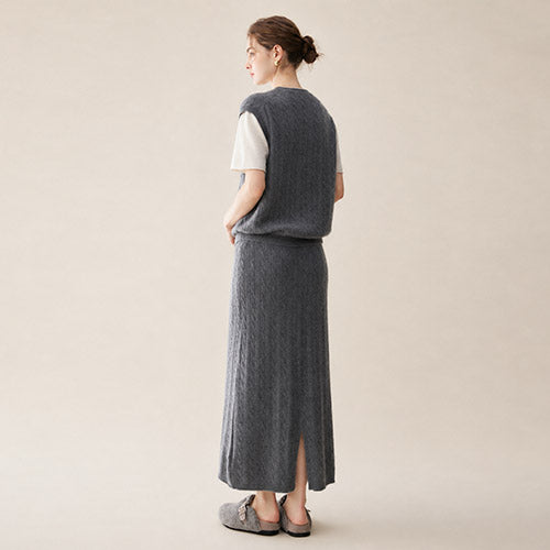 Audenya - Dark Gray Cashmere Cable-Knit Set | The Cashmere Studio