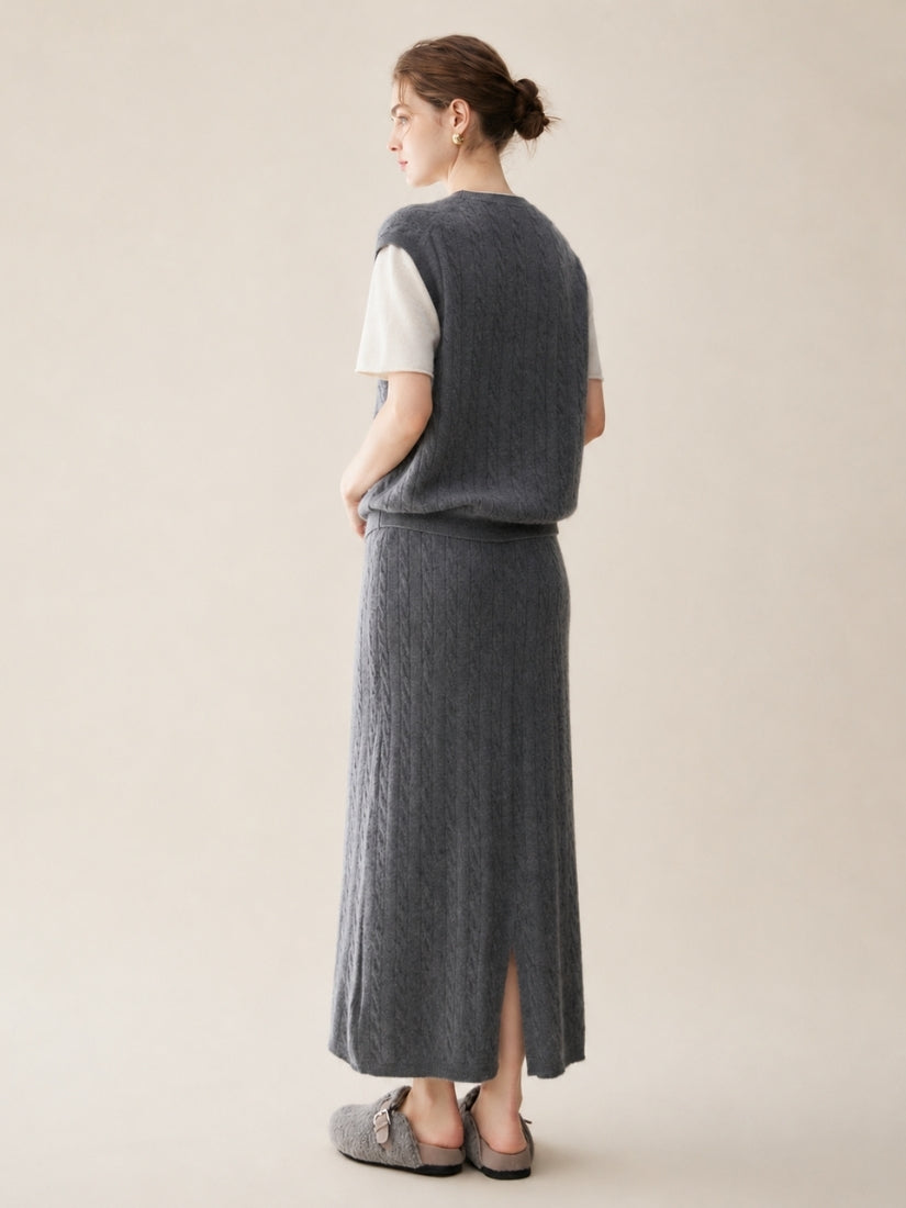 Audenya - Dark Gray Cashmere Cable-Knit Set | The Cashmere Studio