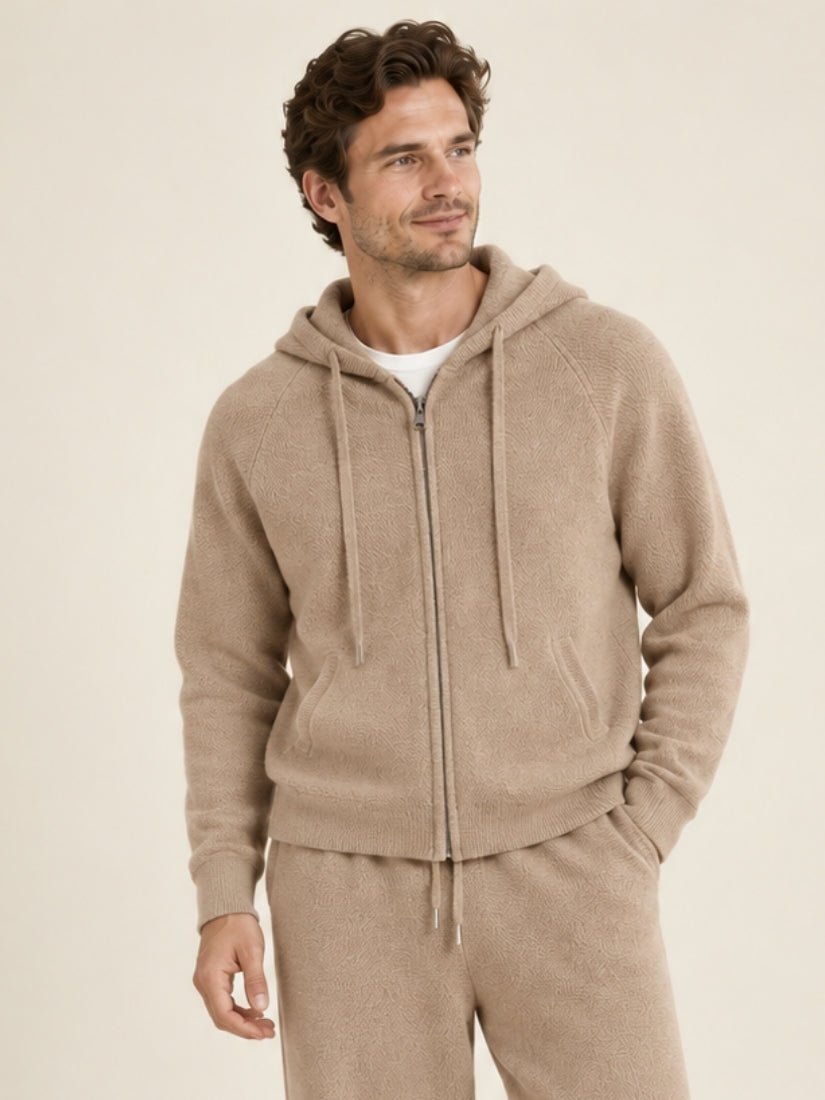 Aurian — Beige Zip-Up Cashmere Hoodie Cardigan | The Cashmere Studio