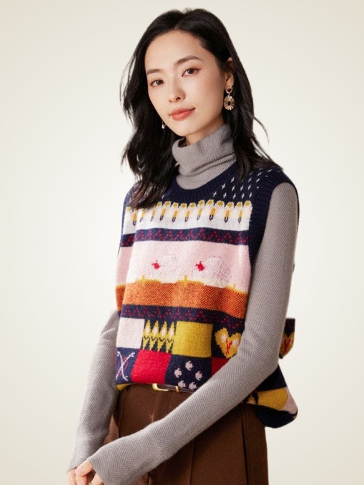 Lennie - Colorful Autumn Cashmere Vest | The Cashmere Studio