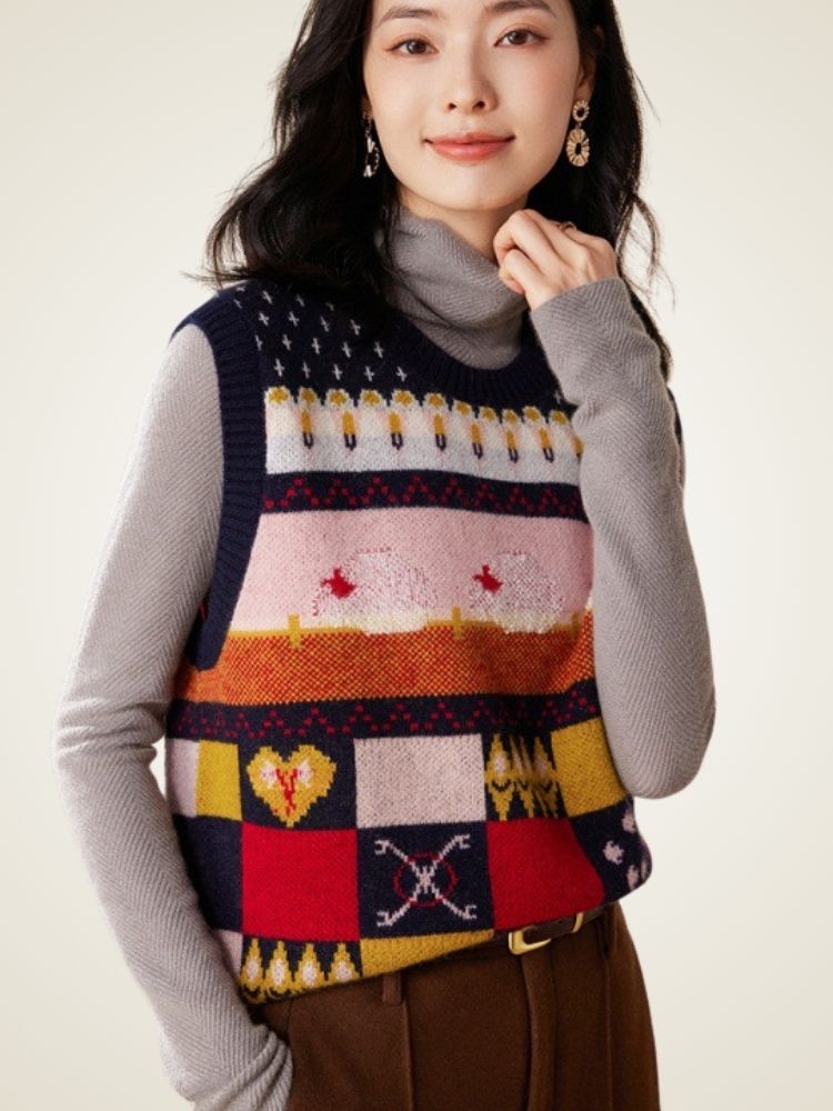 Lennie - Colorful Autumn Cashmere Vest | The Cashmere Studio