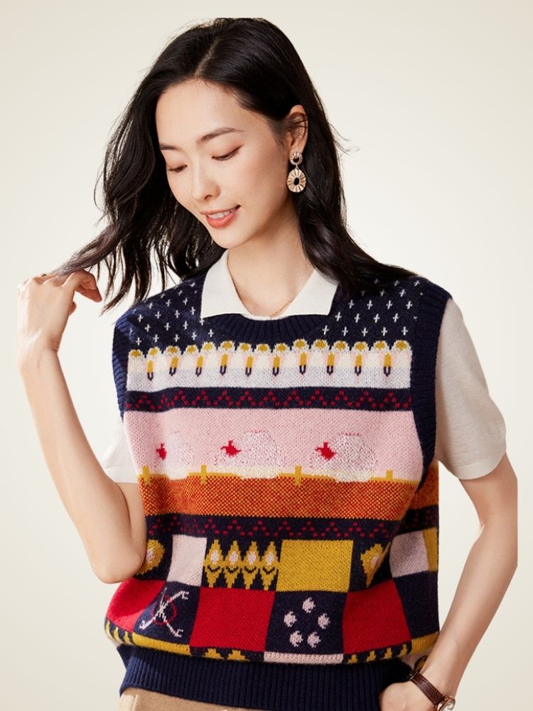 Lennie - Colorful Autumn Cashmere Vest | The Cashmere Studio