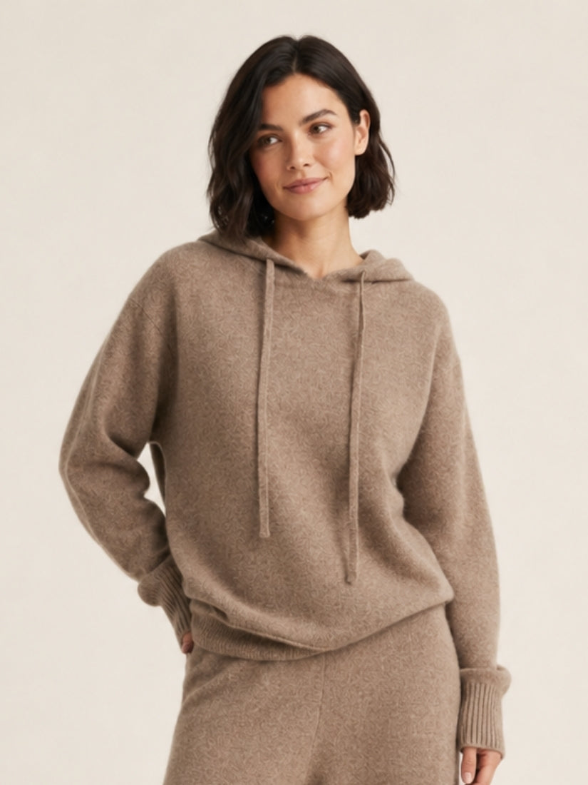 Avienna — Taupe Cashmere Hoodie Sweater | The Cashmere Studio