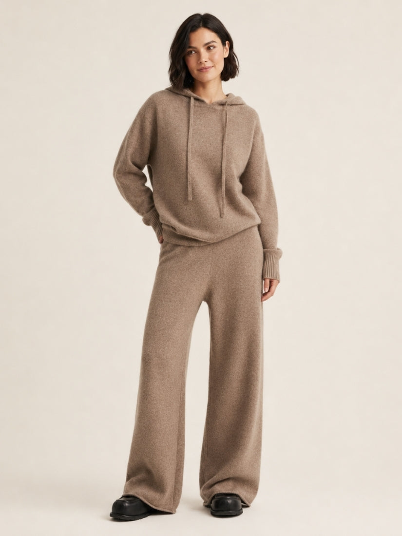Avienna — Taupe Cashmere Hoodie & Wide-Leg Pants Set | The Cashmere Studio