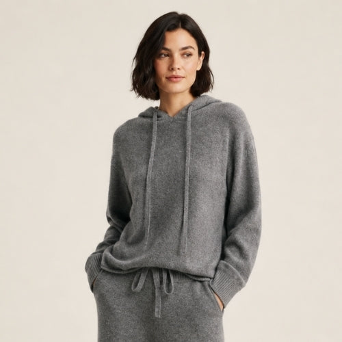 Avienna — Gray Cashmere Hoodie & Wide-Leg Pants Set | The Cashmere Studio