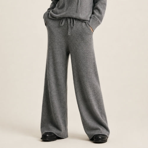 Avienna — Gray Cashmere Hoodie & Wide-Leg Pants Set | The Cashmere Studio
