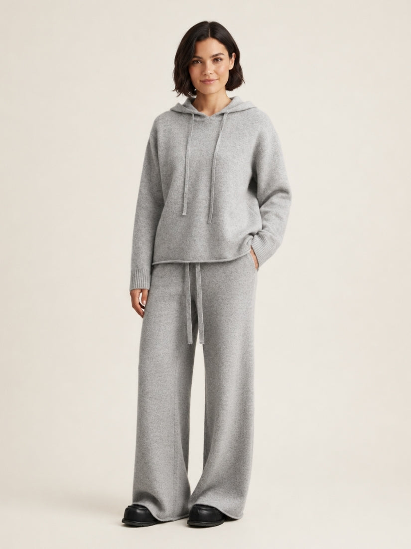 Avienna — Light Gray Cashmere Hoodie & Wide-Leg Pants Set | The Cashmere Studio