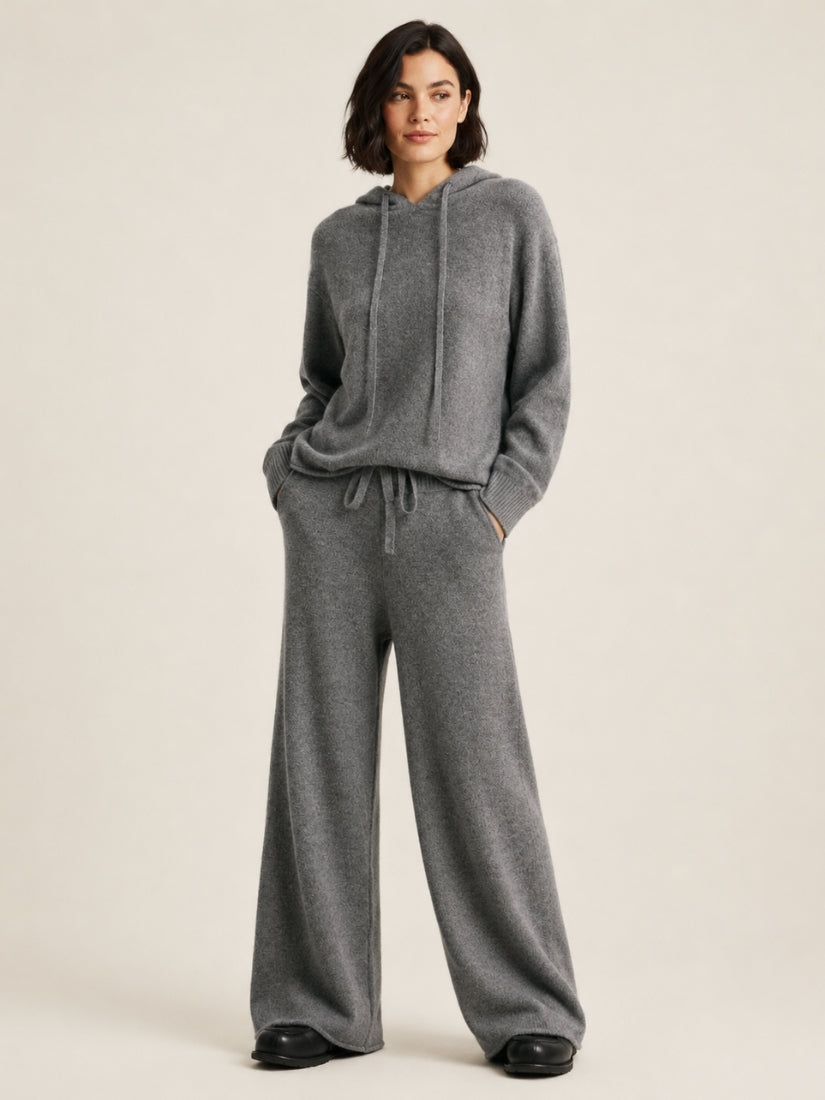 Avienna — Gray Cashmere Hoodie & Wide-Leg Pants Set | The Cashmere Studio