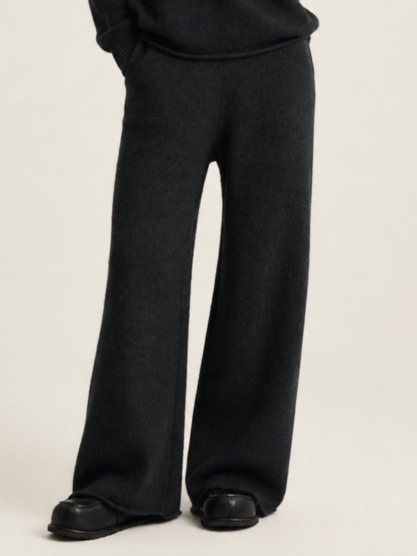 Avienna — Dark Gray Wide-Leg Cashmere Pants | The Cashmere Studio