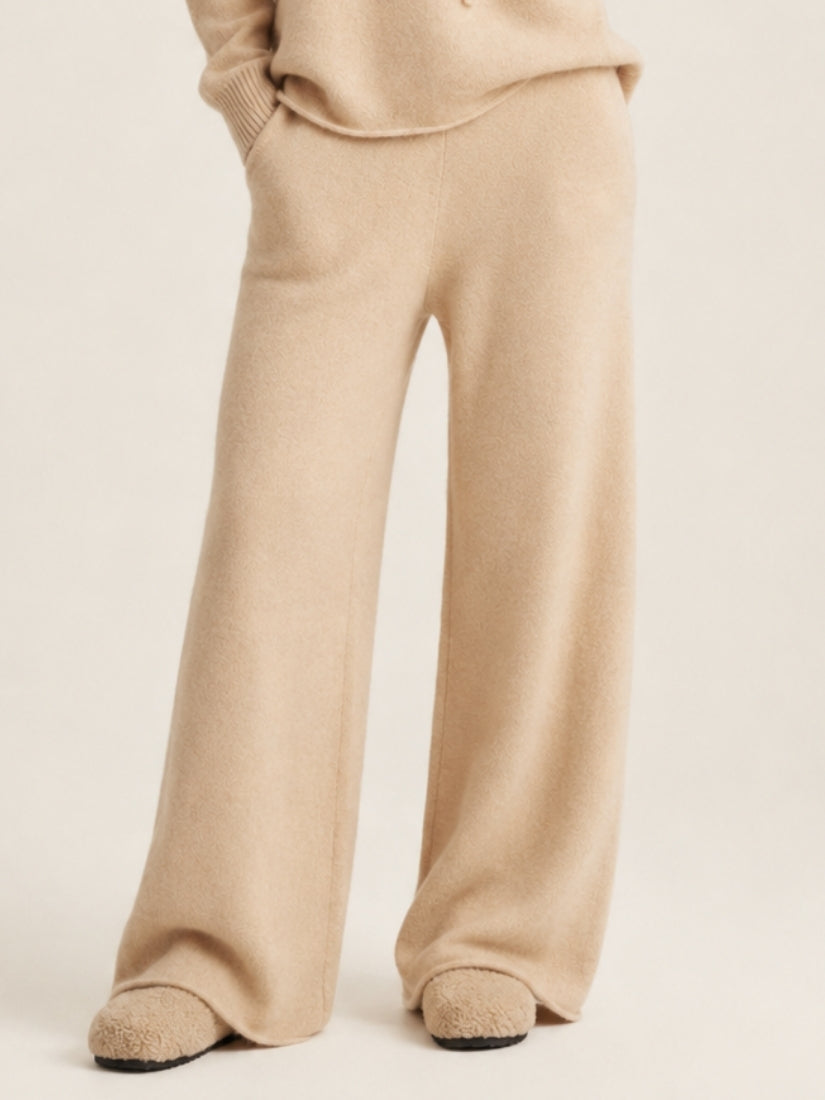 Avienna — Beige Wide-Leg Cashmere Pants | The Cashmere Studio