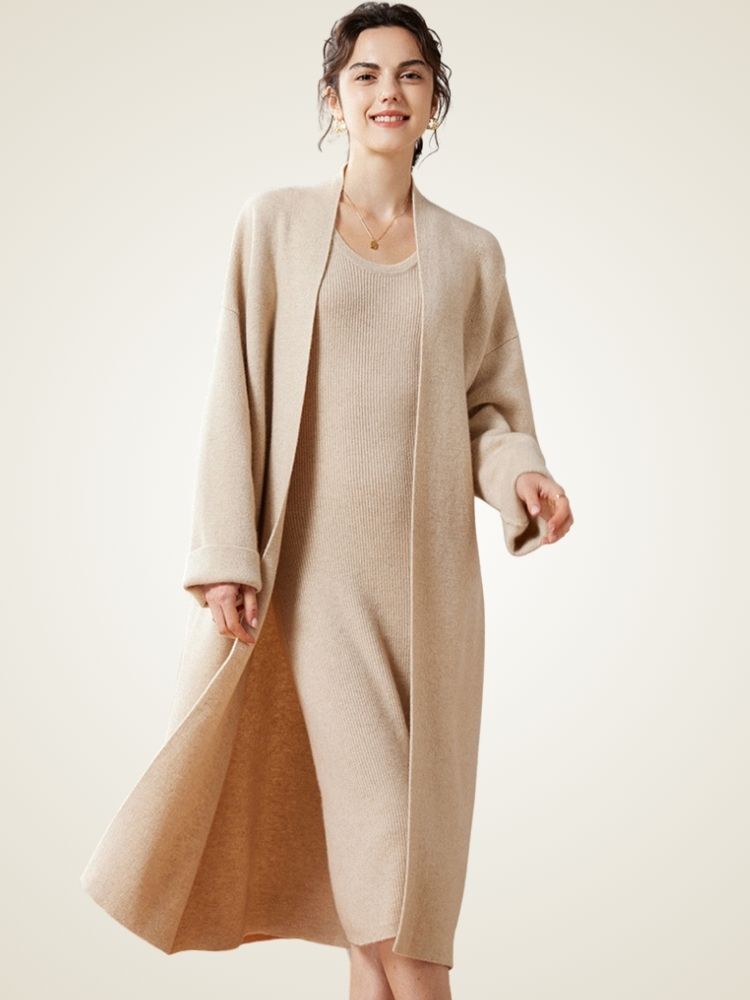 Alix - Beige Open-Front Cashmere Coat | The Cashmere Studio