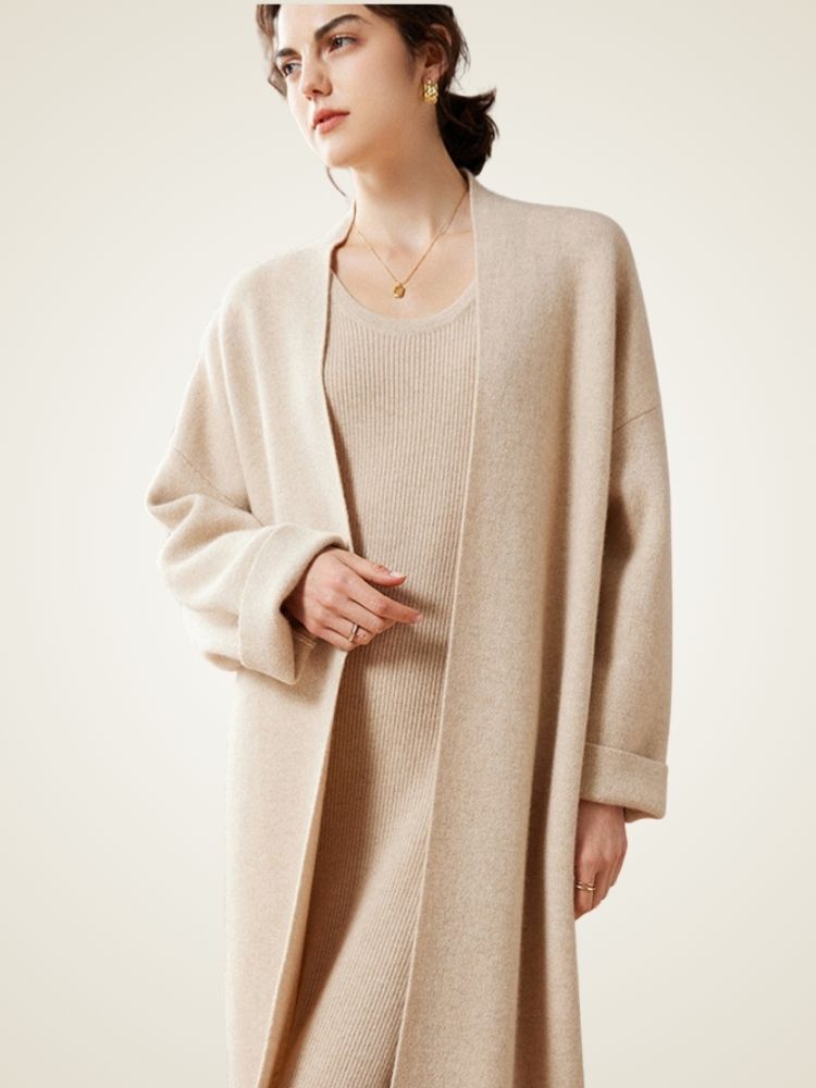 Alix - Beige Open-Front Cashmere Coat | The Cashmere Studio
