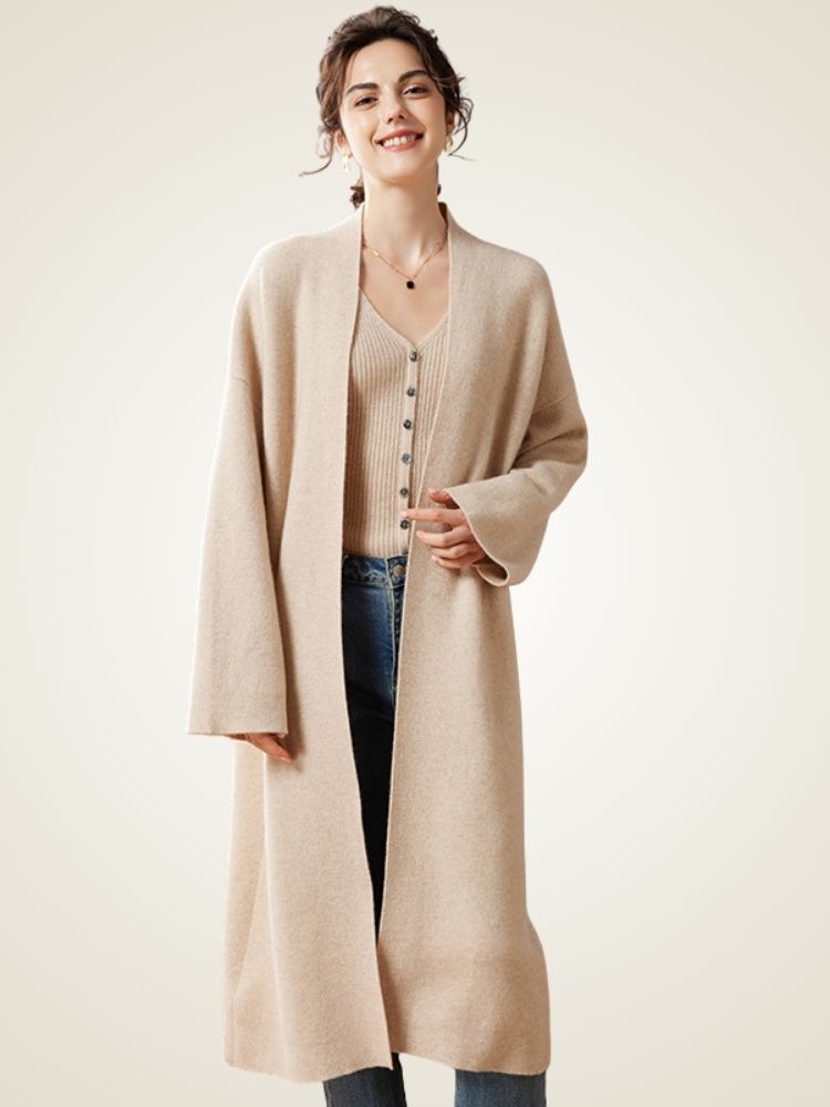 Alix - Beige Open-Front Cashmere Coat | The Cashmere Studio