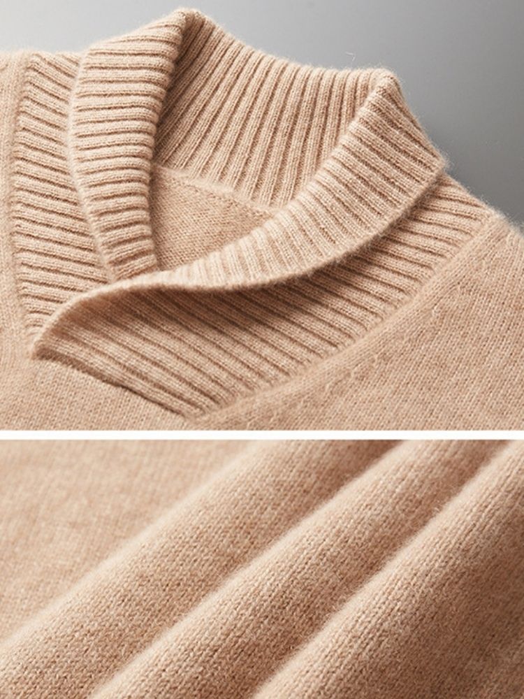 Adrian - Beige Shawl Collar Cashmere Sweater | The Cashmere Studio